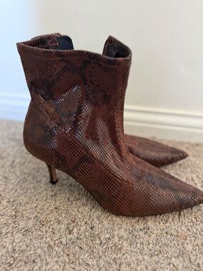 Mix No. 6 Brown Snakeskin Pointed-Toe Ankle Booties